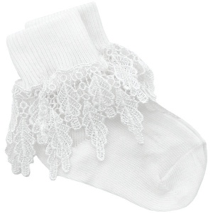 Girls White Deep Lace Little Princess Socks